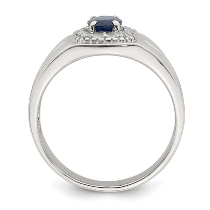 Sterlingsilber Rhodiniert Herren Blau Saphir und Weiß Topas Ring