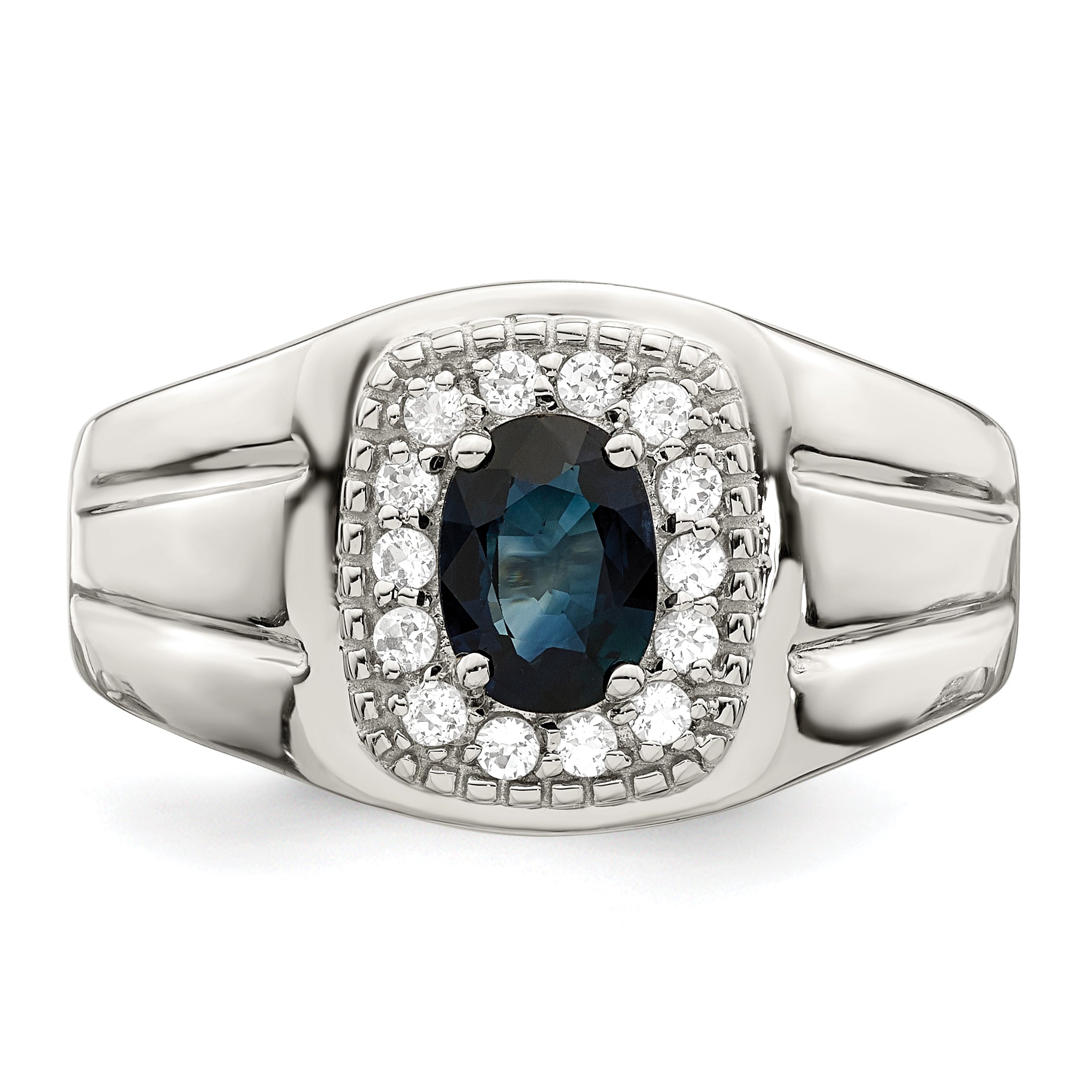 Sterlingsilber Rhodiniert Herren Blau Saphir und Weiß Topas Ring