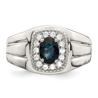 Sterlingsilber Rhodiniert Herren Blau Saphir und Weiß Topas Ring