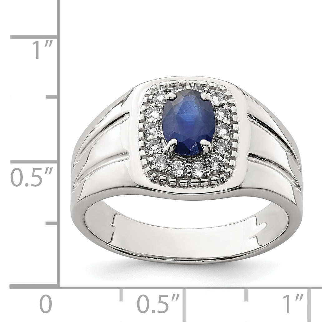 Sterlingsilber Rhodiniert Herren Blau Saphir und Weiß Topas Ring