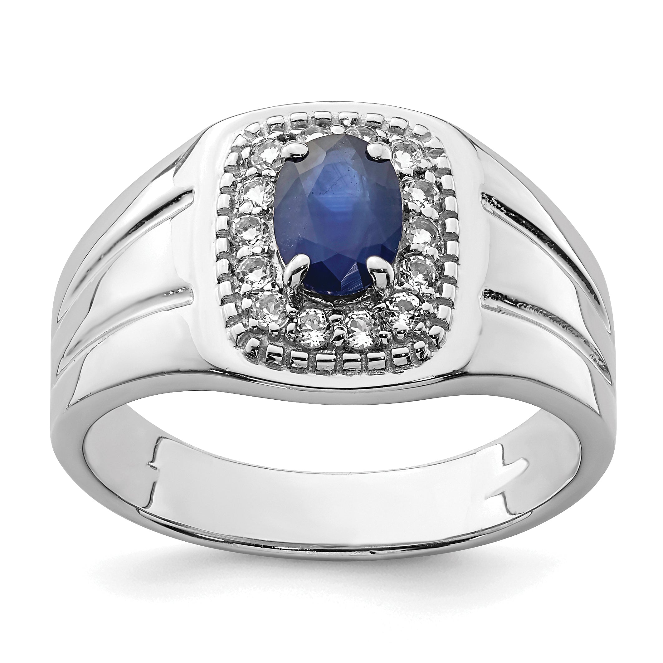 Sterlingsilber Rhodiniert Herren Blau Saphir und Weiß Topas Ring