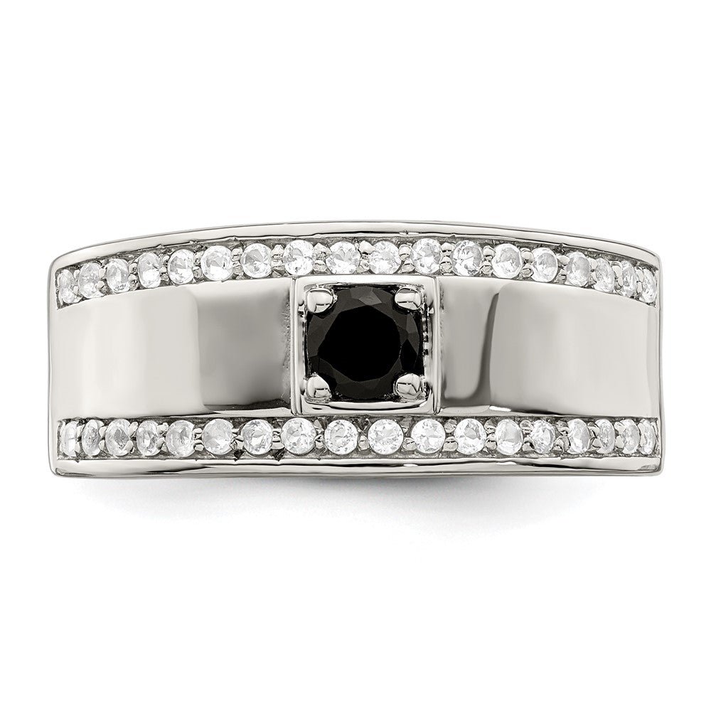 Sterlingsilber Rhodiniert Herren Onyx und Weiß Topas Ring