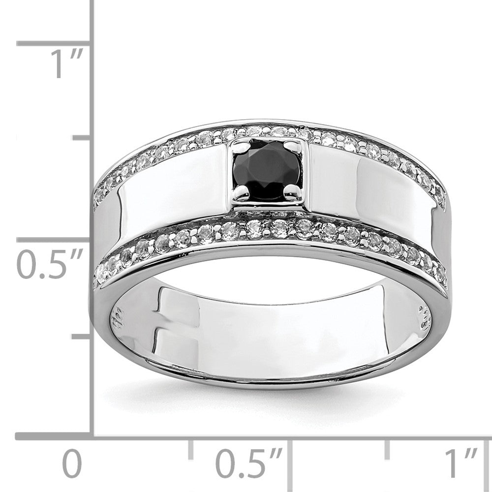 Sterlingsilber Rhodiniert Herren Onyx und Weiß Topas Ring