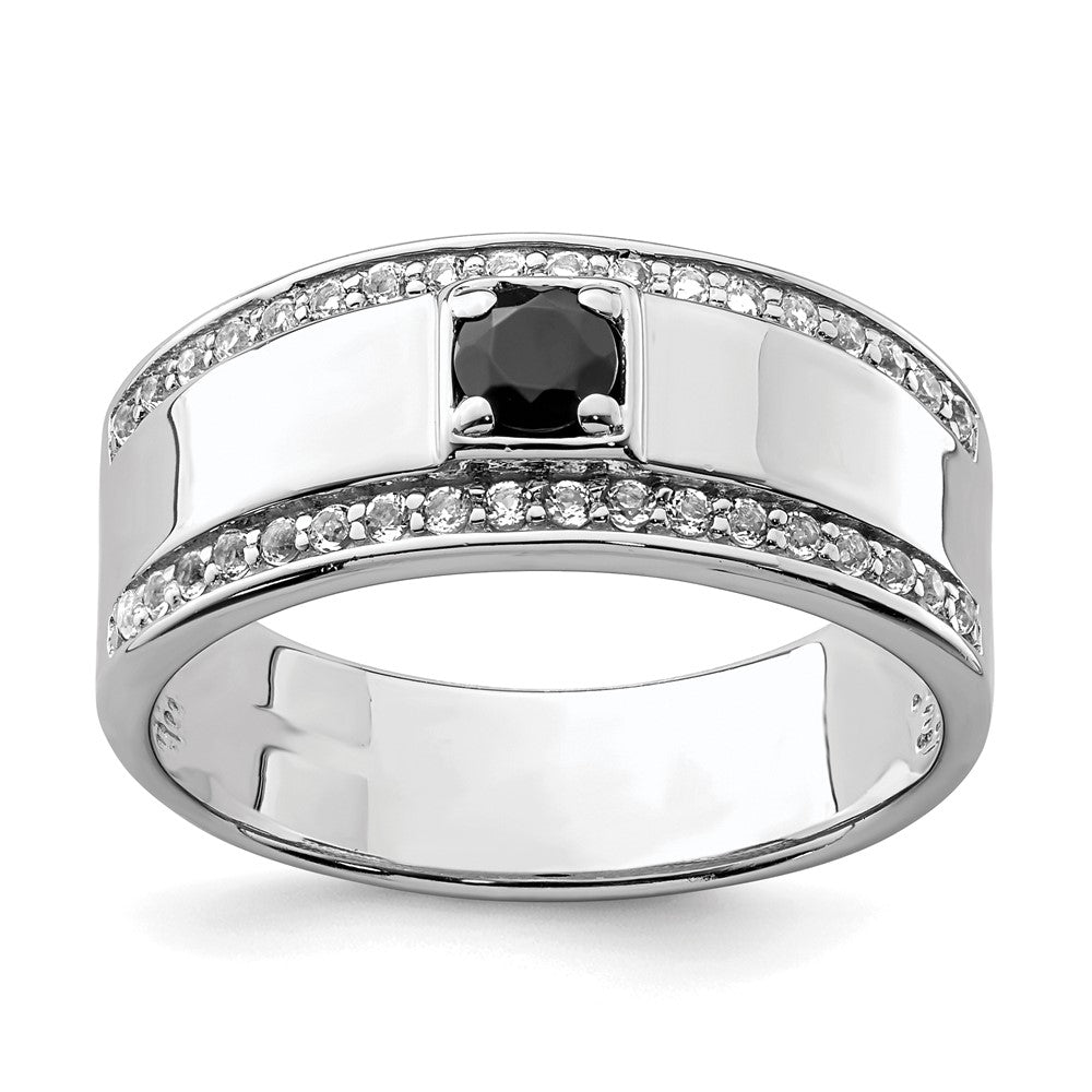 Sterlingsilber Rhodiniert Herren Onyx und Weiß Topas Ring