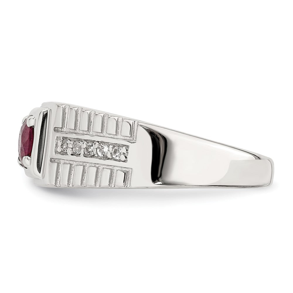 Sterlingsilber Rhodiniert Herren African Rubin und Weiß Topas Ring