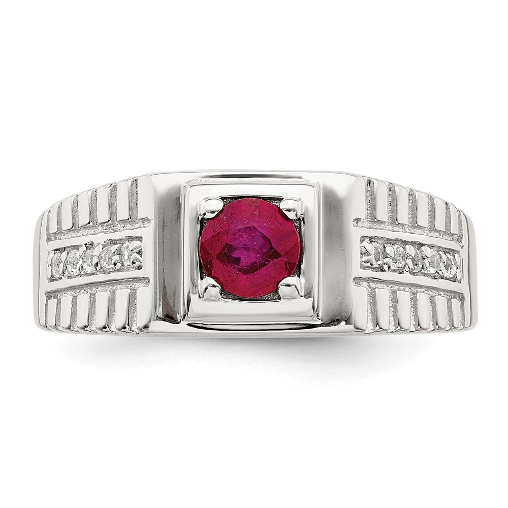 Sterlingsilber Rhodiniert Herren African Rubin und Weiß Topas Ring