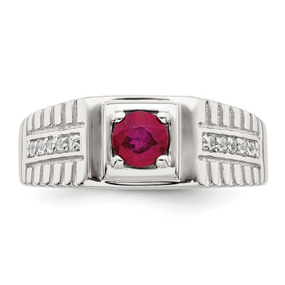 Sterlingsilber Rhodiniert Herren African Rubin und Weiß Topas Ring
