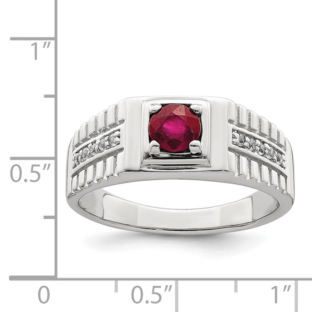 Sterlingsilber Rhodiniert Herren African Rubin und Weiß Topas Ring