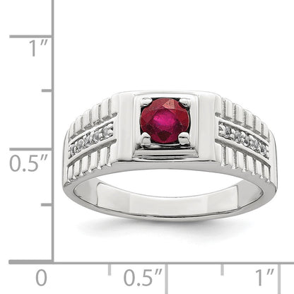 Sterlingsilber Rhodiniert Herren African Rubin und Weiß Topas Ring