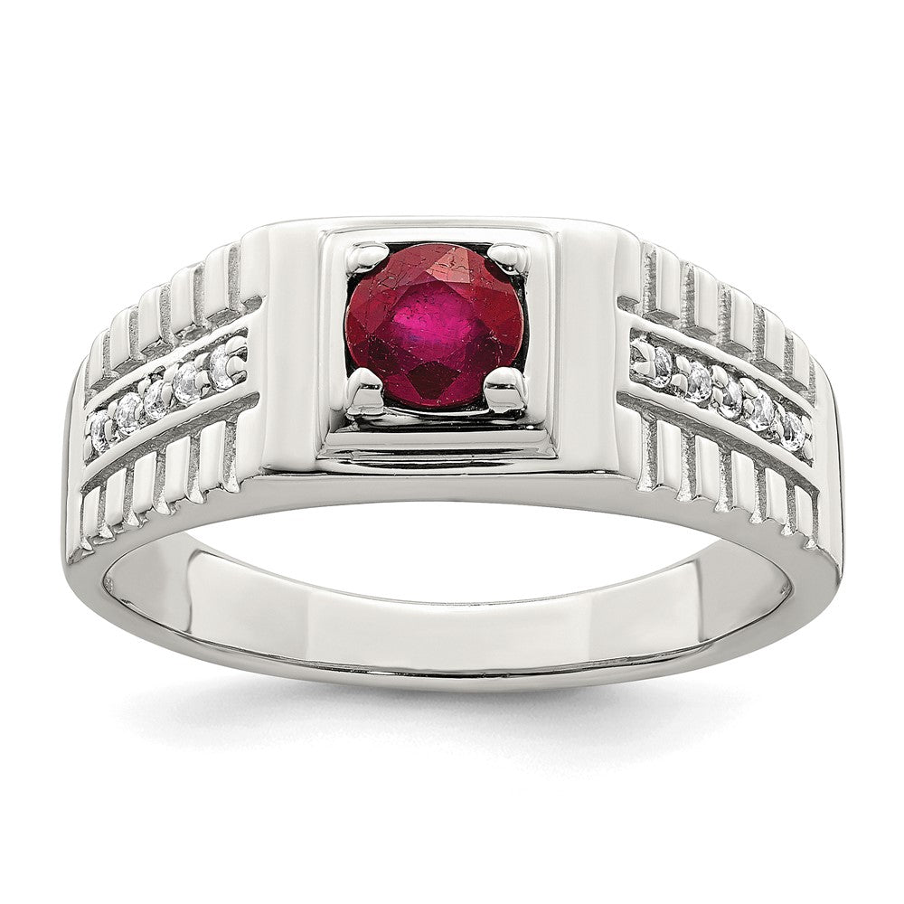 Sterlingsilber Rhodiniert Herren African Rubin und Weiß Topas Ring