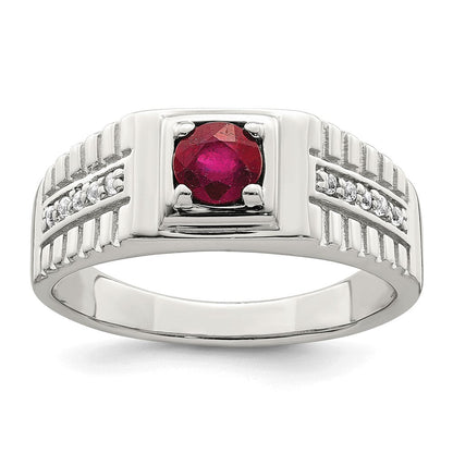 Sterlingsilber Rhodiniert Herren African Rubin und Weiß Topas Ring