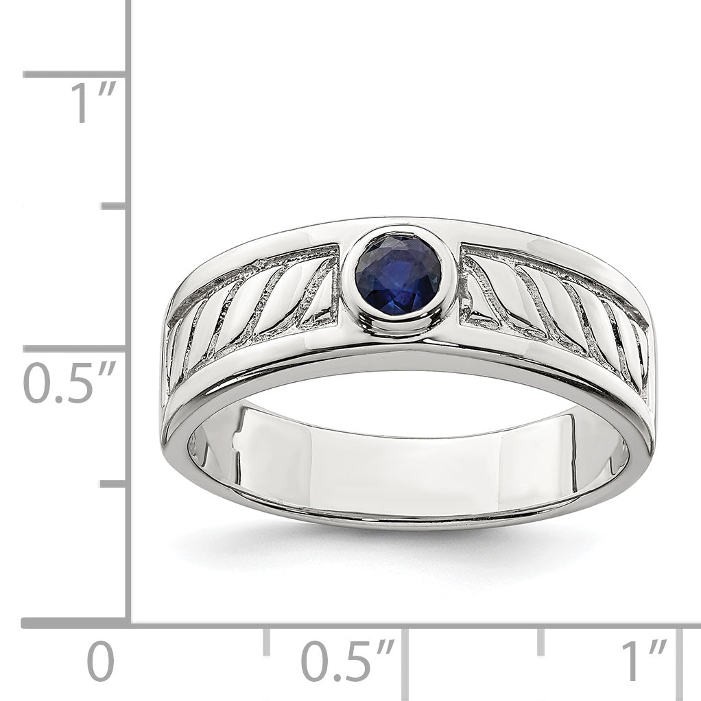 Sterlingsilber Rhodiniert Herren Blau Saphir Ring