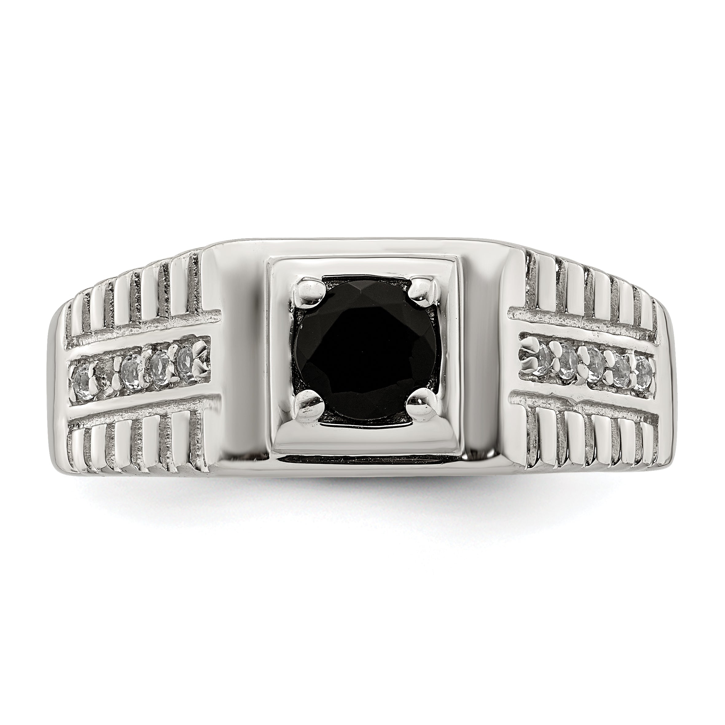 Sterlingsilber Rhodiniert Herren Onyx und Weiß Topas Ring
