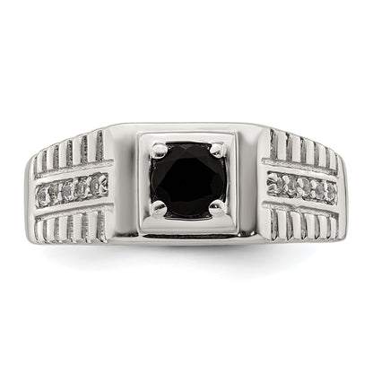 Sterlingsilber Rhodiniert Herren Onyx und Weiß Topas Ring