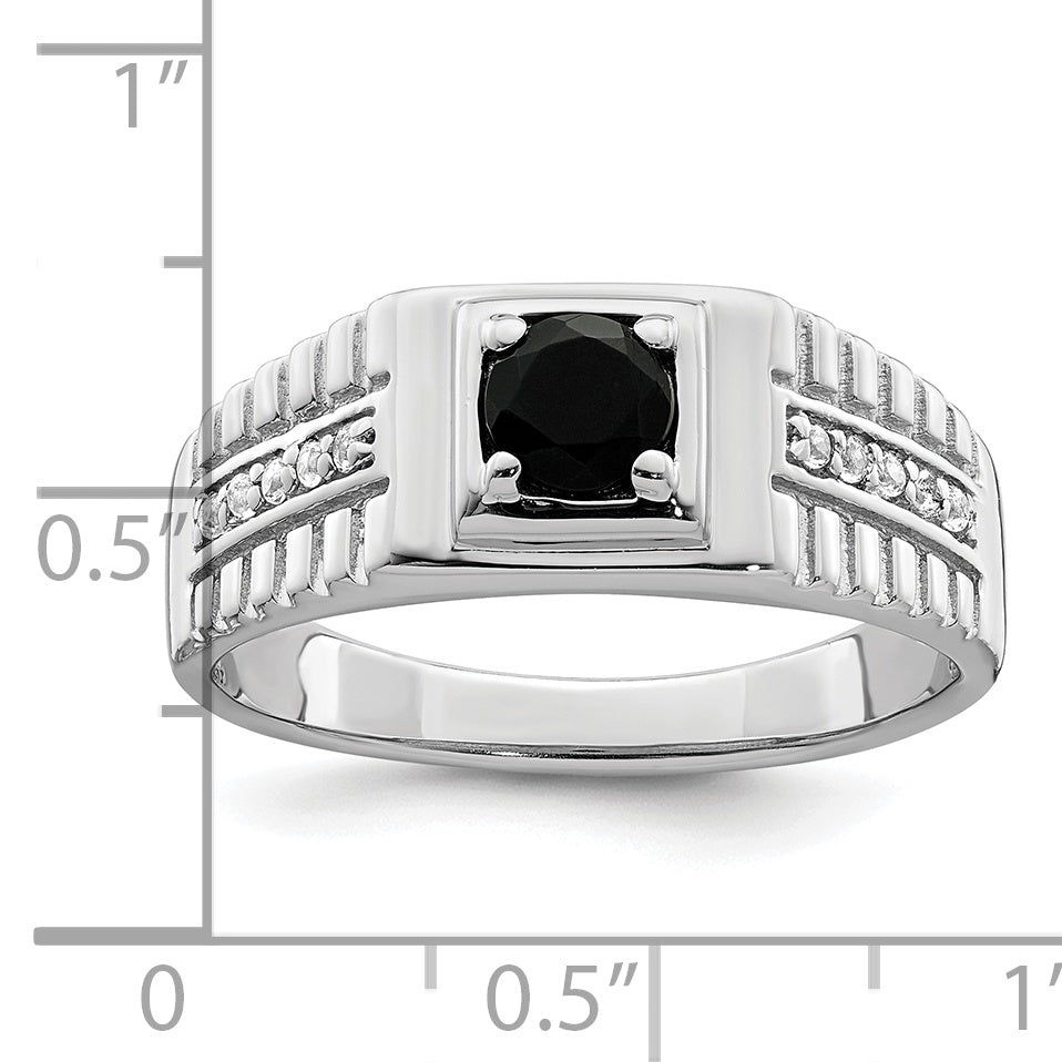 Sterlingsilber Rhodiniert Herren Onyx und Weiß Topas Ring