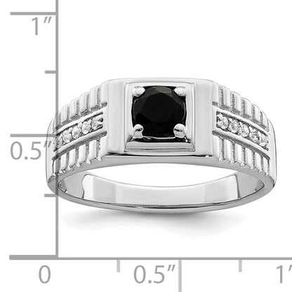 Sterlingsilber Rhodiniert Herren Onyx und Weiß Topas Ring