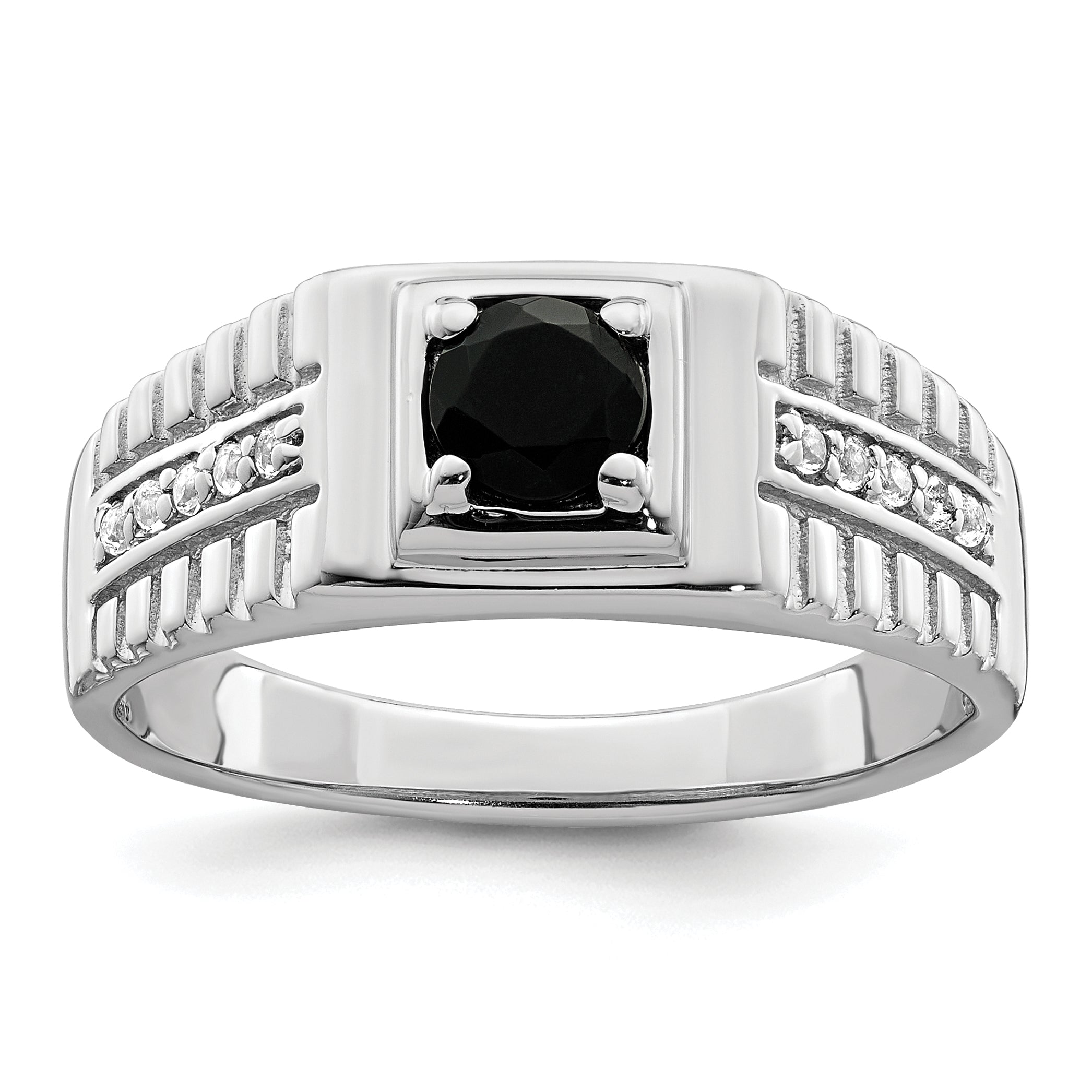 Sterlingsilber Rhodiniert Herren Onyx und Weiß Topas Ring