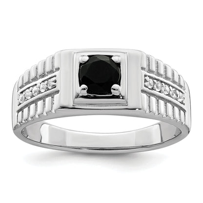 Sterlingsilber Rhodiniert Herren Onyx und Weiß Topas Ring