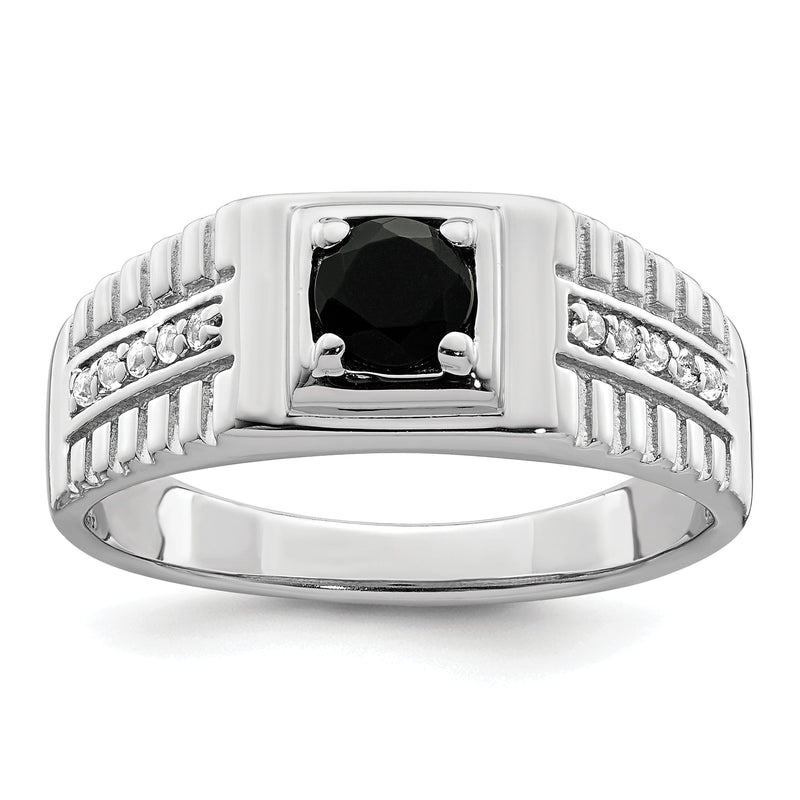 Sterlingsilber Rhodiniert Herren Onyx und Weiß Topas Ring
