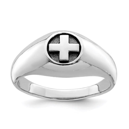 Sterlingsilber Rhodiniert & Antikisiert Kreuz Ring