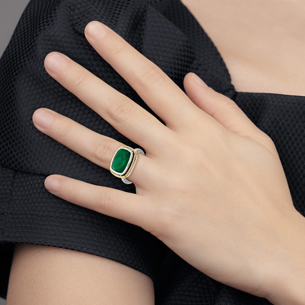 14K/silver Bicolor Sterlingsilber 14K Grün Onyx Ring (size 7 Nur)