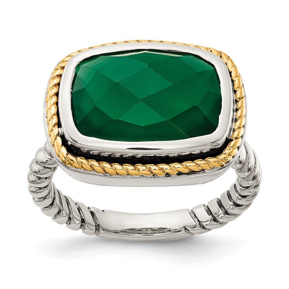 14K/silver Bicolor Sterlingsilber 14K Grün Onyx Ring (size 7 Nur)