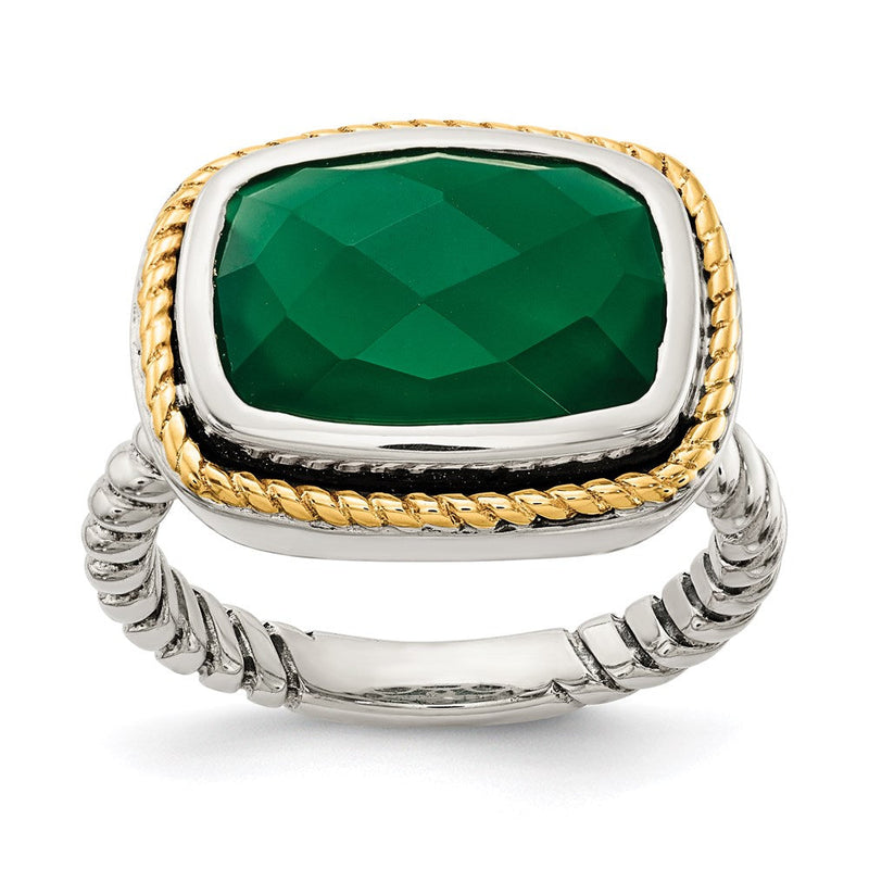 14K/silver Bicolor Sterlingsilber 14K Grün Onyx Ring (size 7 Nur)