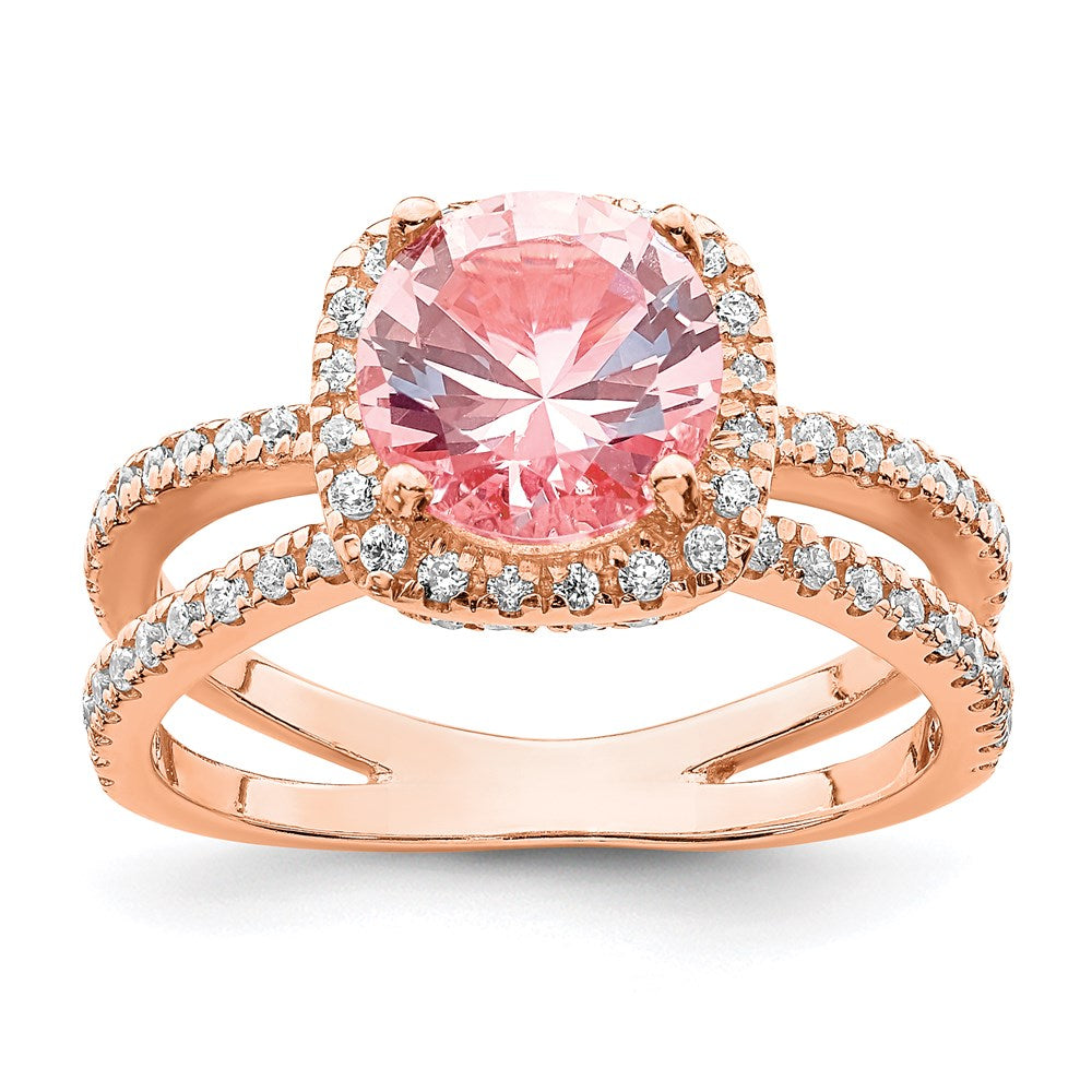 Sterlingsilber Roséfarben Rosa Mittig Nano Kristall & Zirkonia Quadratisch Ring