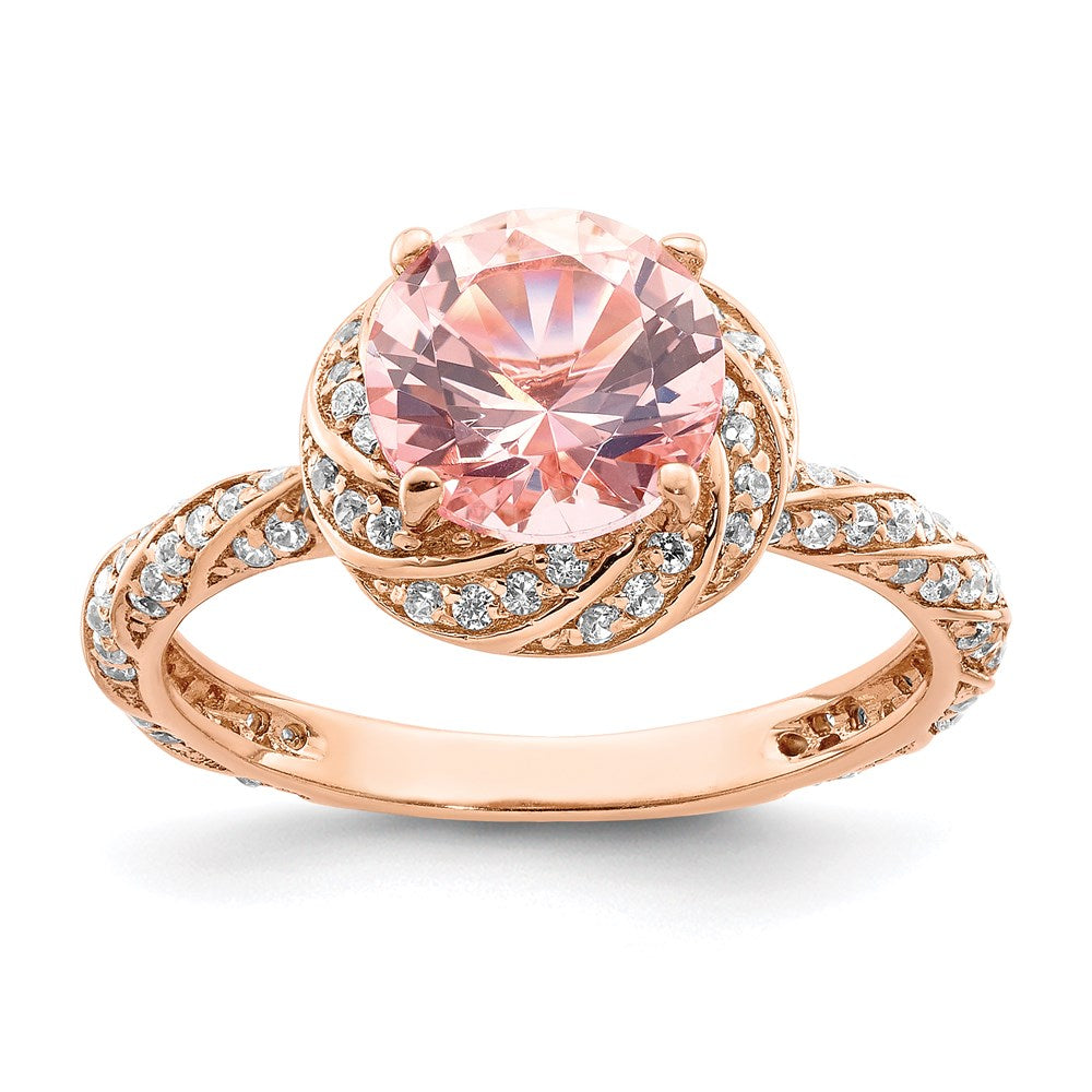 Sterlingsilber Roséfarben Weiß Zirkonia und Rosa Kristall Ring