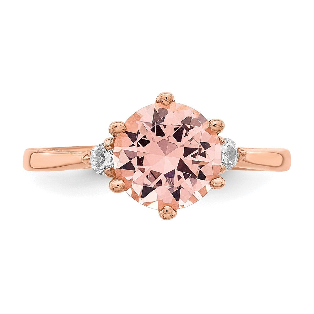 Sterlingsilber Rose Vergoldet Rosa Kristall und Weiß Zirkonia Ring (size 8 Nur)