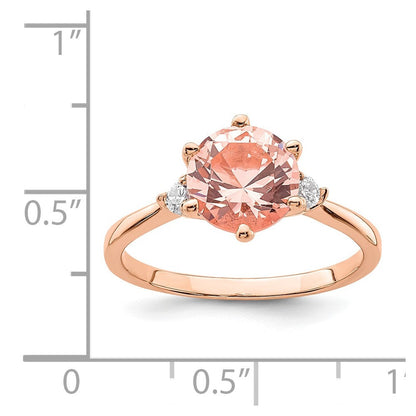 Sterlingsilber Rose Vergoldet Rosa Kristall und Weiß Zirkonia Ring (size 8 Nur)