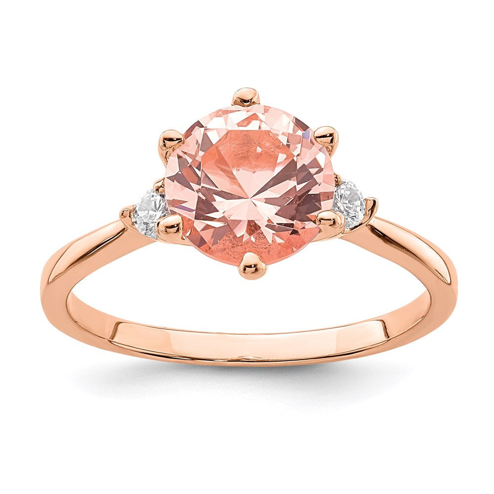 Sterlingsilber Rose Vergoldet Rosa Kristall und Weiß Zirkonia Ring (size 8 Nur)