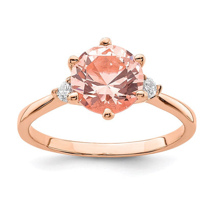 Sterlingsilber Rose Vergoldet Rosa Kristall und Weiß Zirkonia Ring (size 8 Nur)