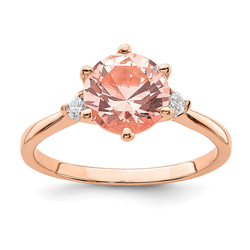 Sterlingsilber Rose Vergoldet Rosa Kristall und Weiß Zirkonia Ring (size 8 Nur)