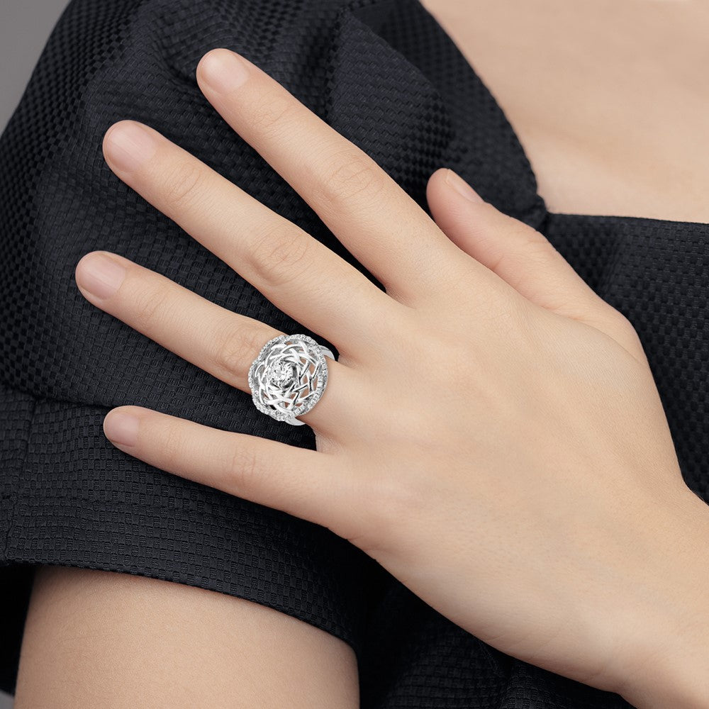 Sterlingsilber Rhodiniert 6mm Zirkonia Mittig Geflochten Ring