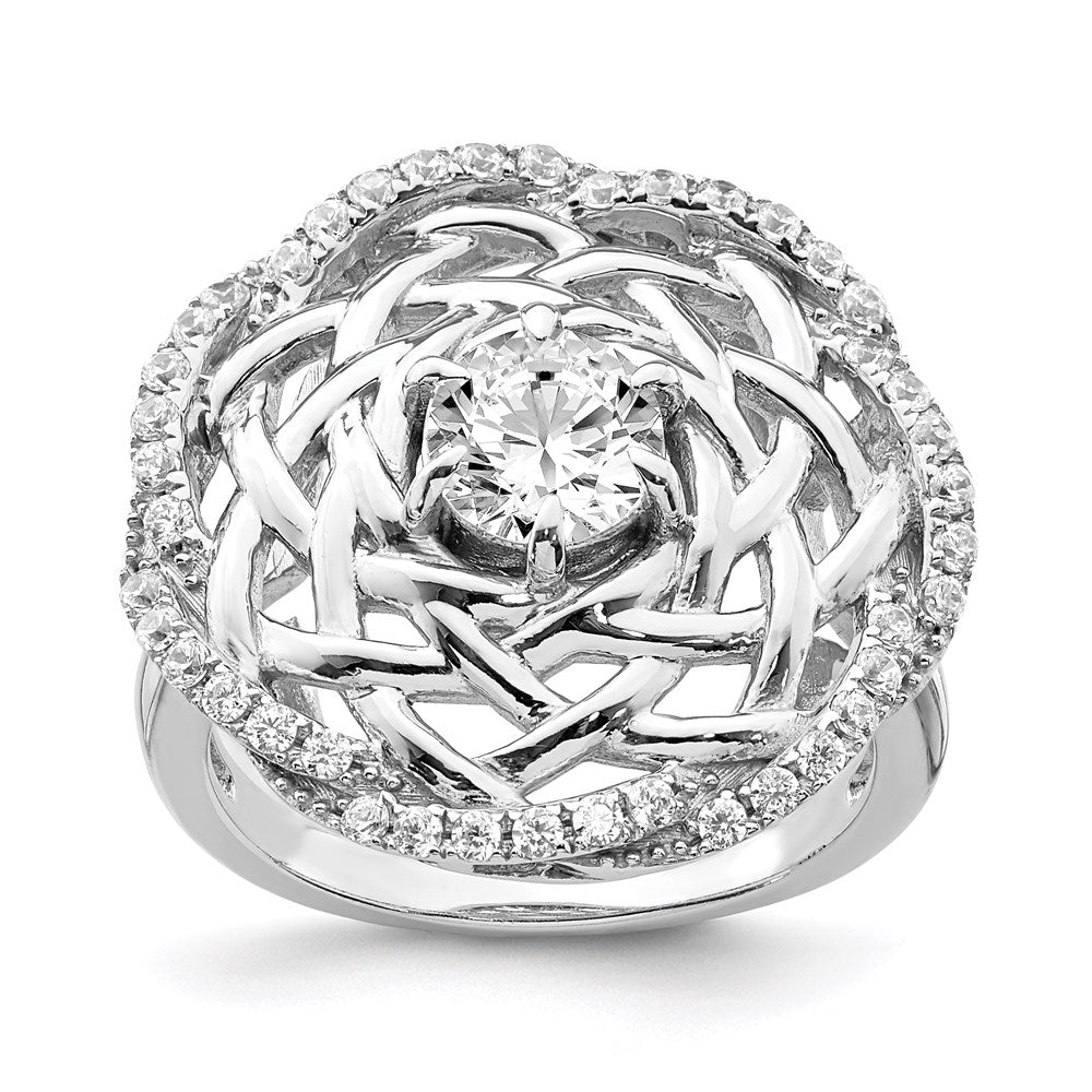 Sterlingsilber Rhodiniert 6mm Zirkonia Mittig Geflochten Ring