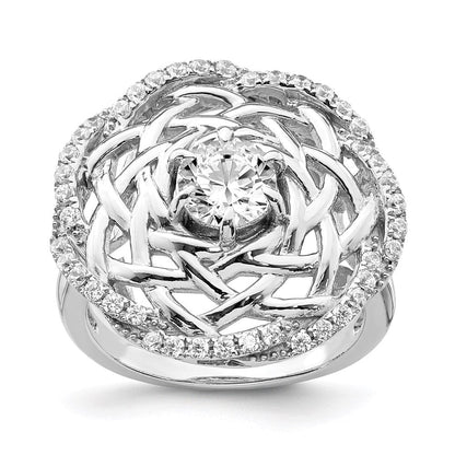 Sterlingsilber Rhodiniert 6mm Zirkonia Mittig Geflochten Ring
