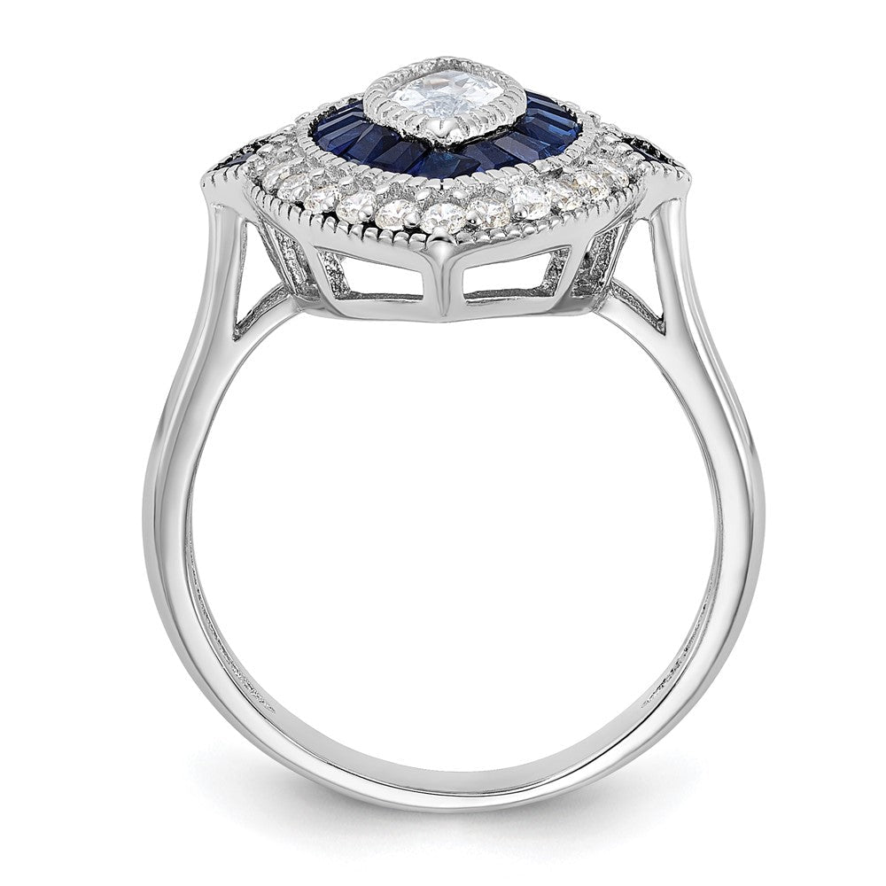 Sterlingsilber Rhodiniert Zirkonia und Synthetisch Blau Spinell Ring