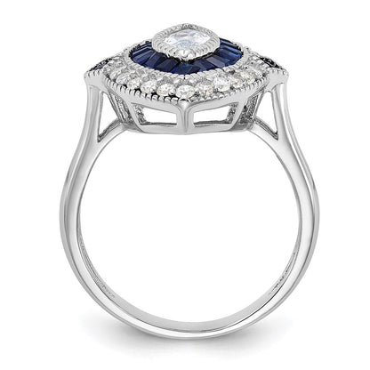 Sterlingsilber Rhodiniert Zirkonia und Synthetisch Blau Spinell Ring