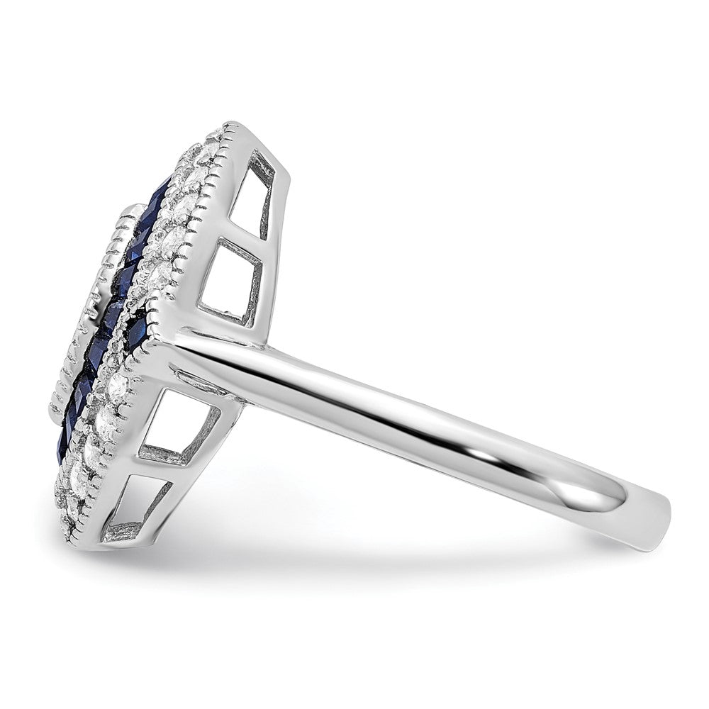 Sterlingsilber Rhodiniert Zirkonia und Synthetisch Blau Spinell Ring