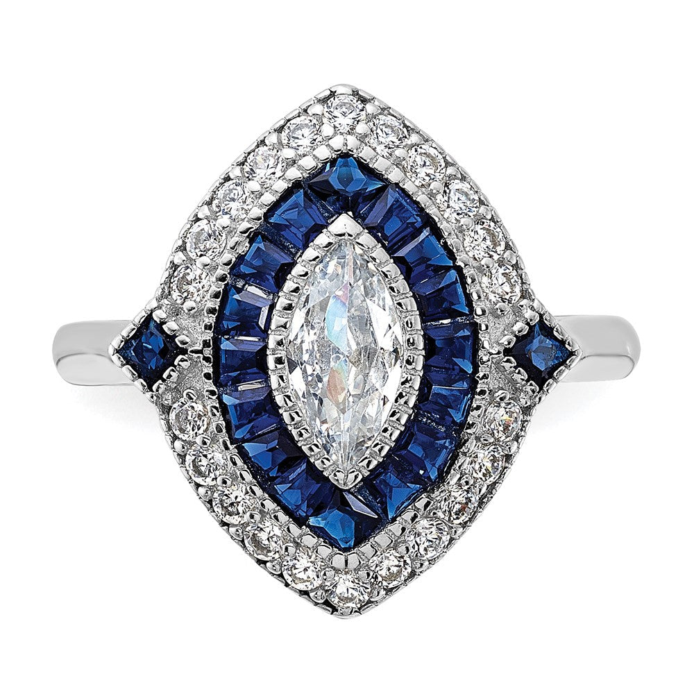Sterlingsilber Rhodiniert Zirkonia und Synthetisch Blau Spinell Ring