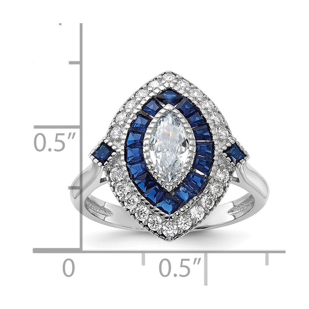 Sterlingsilber Rhodiniert Zirkonia und Synthetisch Blau Spinell Ring
