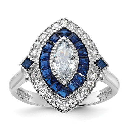 Sterlingsilber Rhodiniert Zirkonia und Synthetisch Blau Spinell Ring
