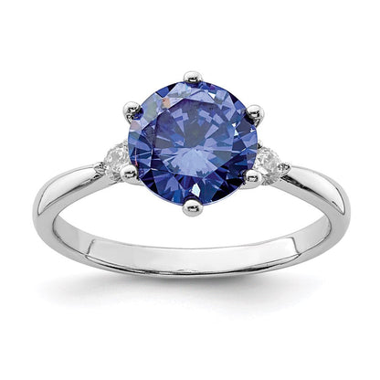 Sterlingsilber Rhodiniert Blau und Weiß Zirkonia Ring (size 6 Nur)