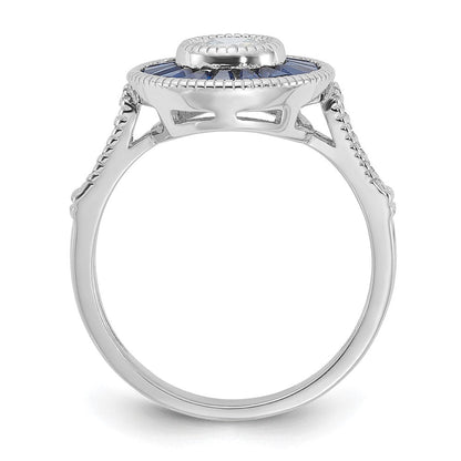 Sterlingsilber Rhodiniert Synthetisch Blau Spinell und Zirkonia Ring