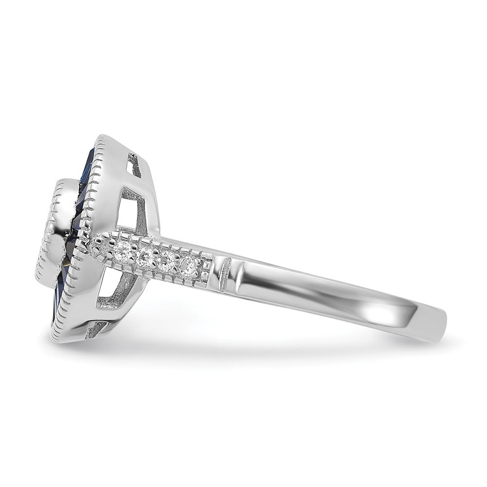 Sterlingsilber Rhodiniert Synthetisch Blau Spinell und Zirkonia Ring
