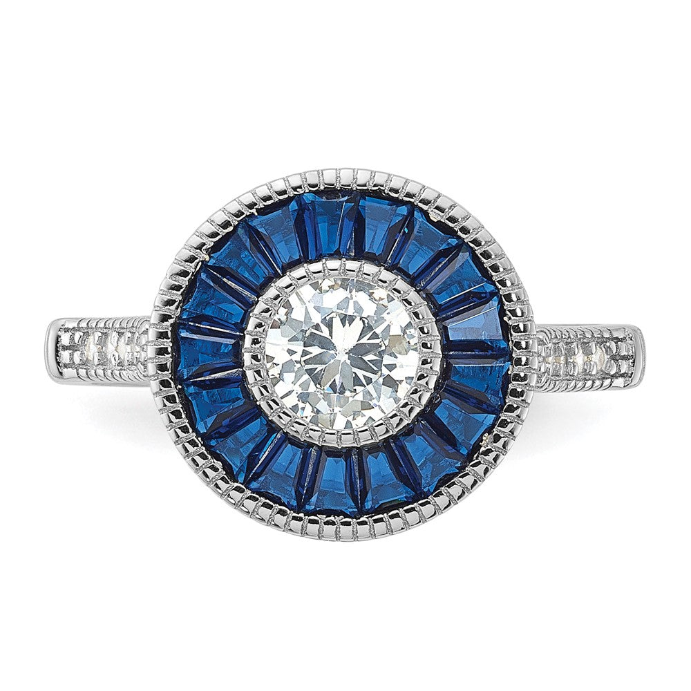 Sterlingsilber Rhodiniert Synthetisch Blau Spinell und Zirkonia Ring