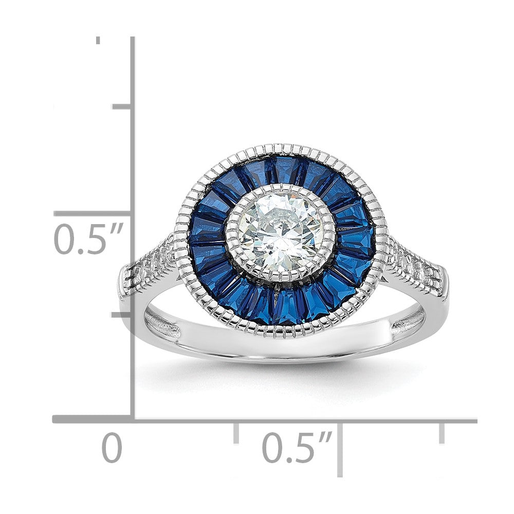 Sterlingsilber Rhodiniert Synthetisch Blau Spinell und Zirkonia Ring