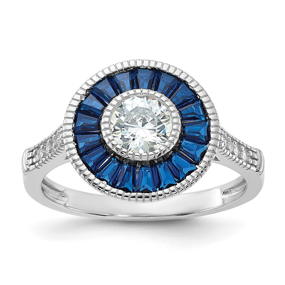 Sterlingsilber Rhodiniert Synthetisch Blau Spinell und Zirkonia Ring