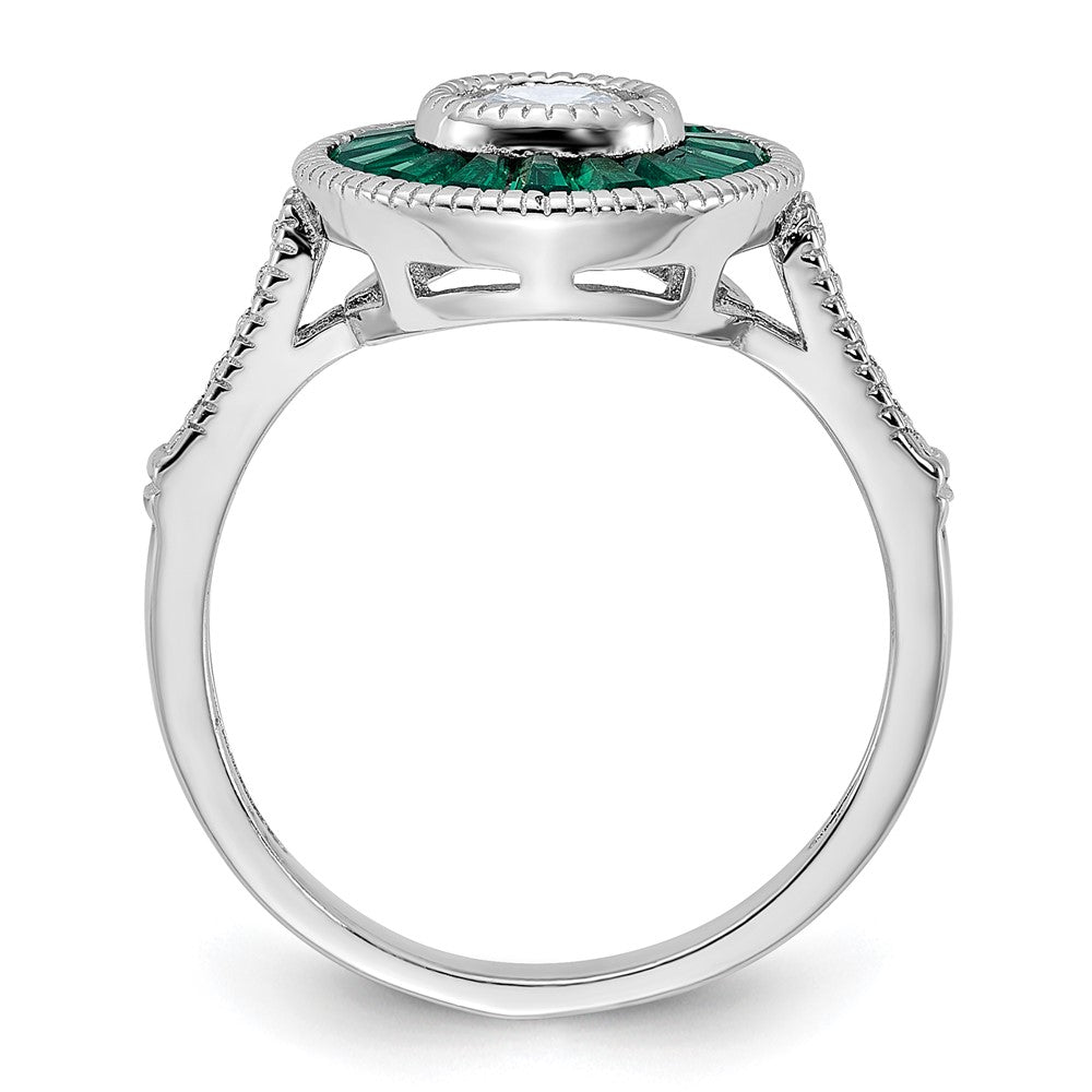 Sterlingsilber Rhodiniert Synthetisch Grün Spinell und Zirkonia Ring